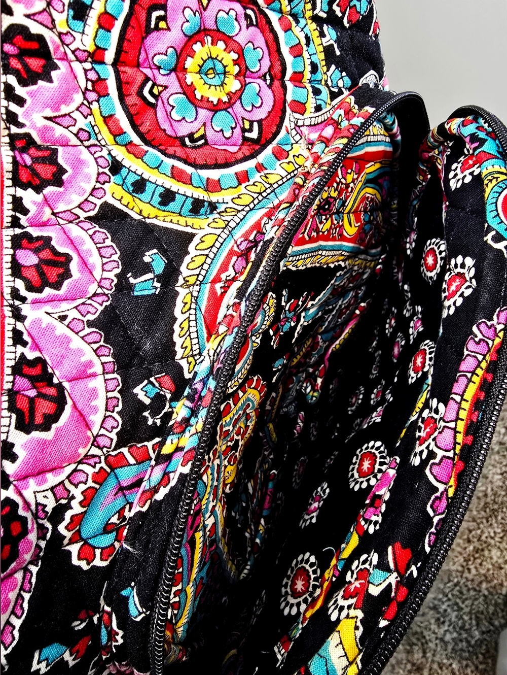 Vera Bradley Paisley Backpack Black Pink Blue Travel School Bag Quilted Cotton - Picture 9 of 14